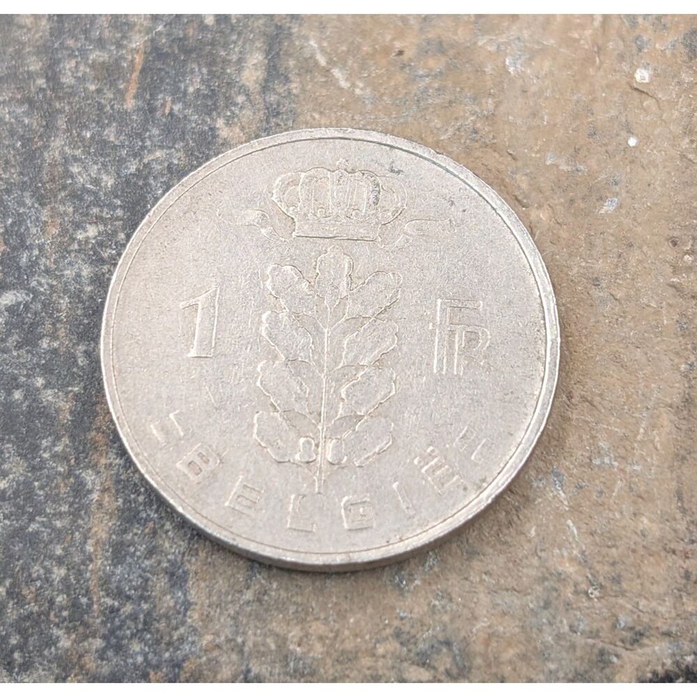 Vintage 1953 Belgium 1 Franc Coin Belgie Oak Branch Crown European Foreign Money